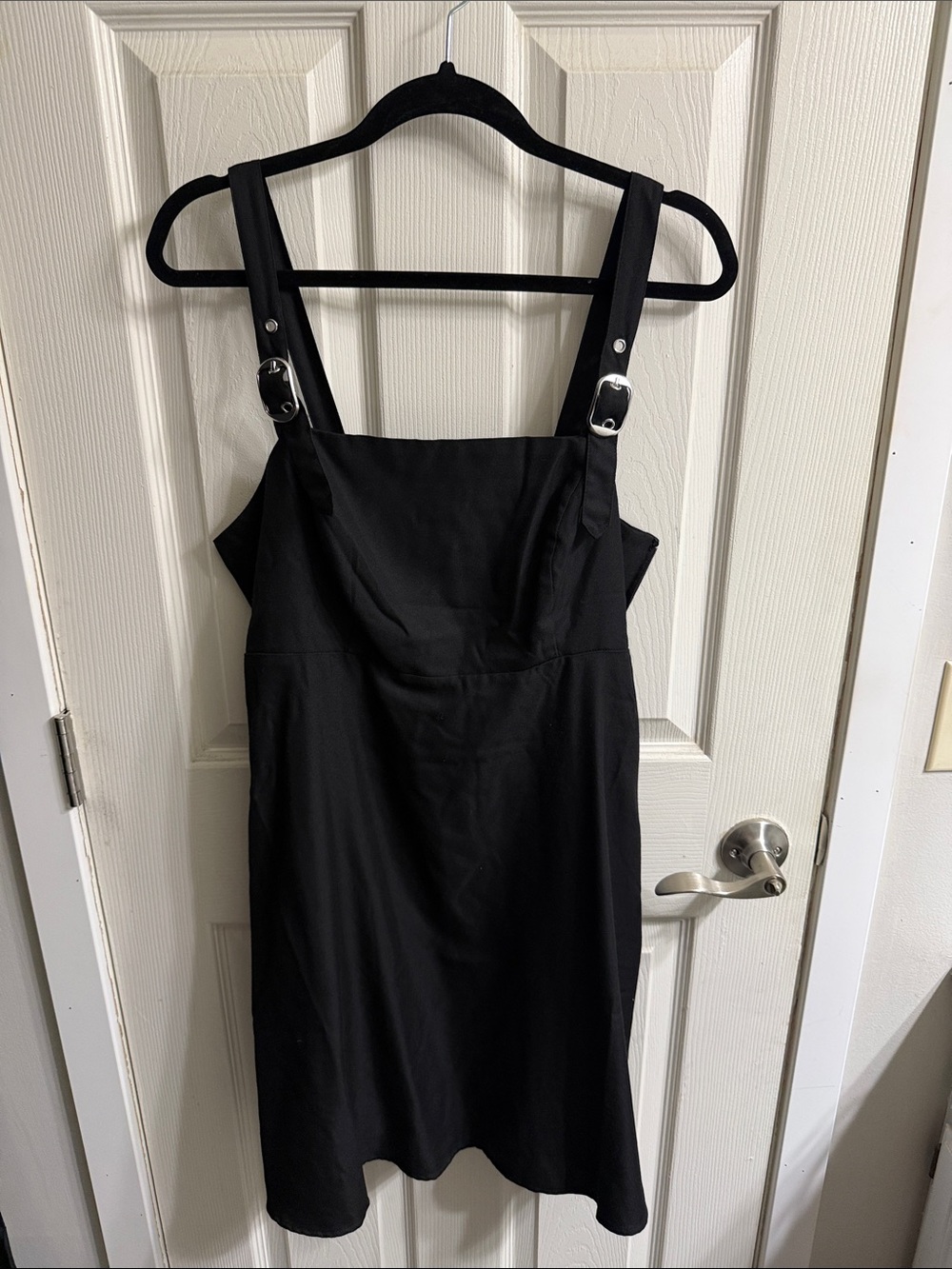 Hot Topic Black Buckle-Strap Pinafore Mini Dress